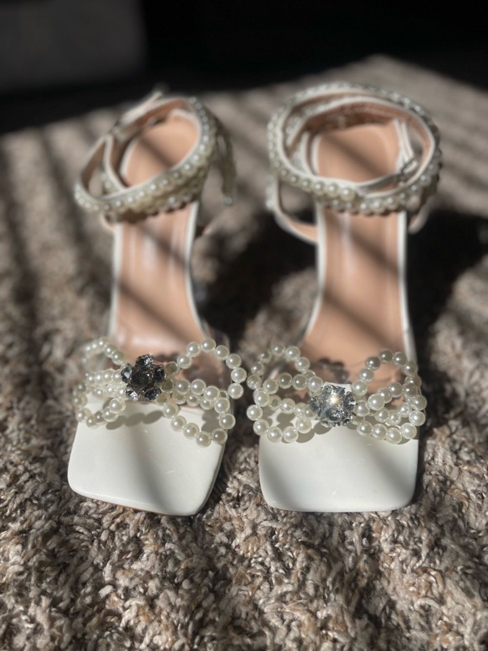 Elegant Pearl-Embellished Cream Women's Heels